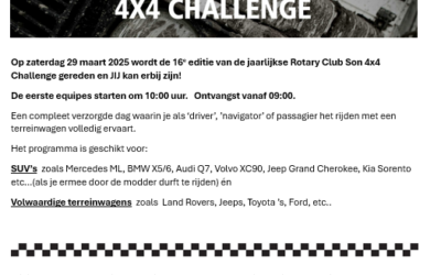 Uitnodiging Rotary Club Son 4×4 Challenge zaterdag 29 maart 2025